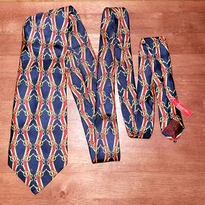 Bridle Harness Equestrian French Lancel Paris Red & Gold Navy Tie 100% Silk VTG